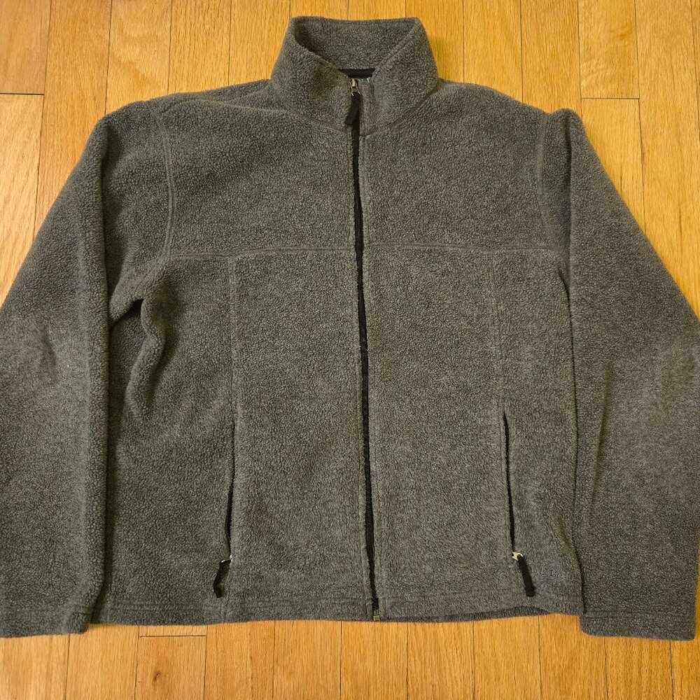 Vintage LL Bean Jacket Mens Medium Gray Sherpa Fleece Full Zip Retro